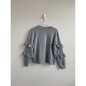 WHO WHAT WEAR GRAY Women’s Ruffle Long Sleeve SWEATSHIRT, SIZE Small